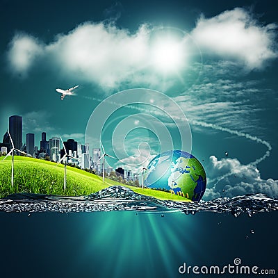 Abstract ecosystem backgrounds under the blue skies for your design Stock Photo