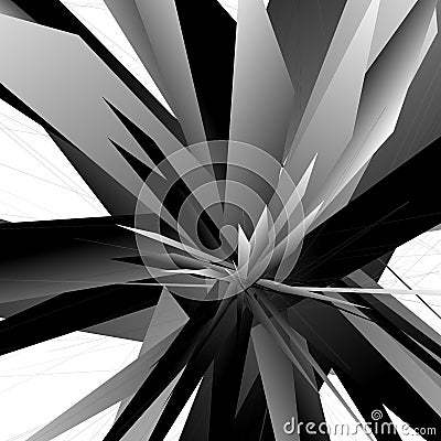 Abstract edgy, geometric vector art, monochrome angular illustration with random, chaotic overlapping shapes. Rough, harsh Vector Illustration