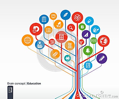 Abstract education background with lines and circles. . Brain concept Vector Illustration