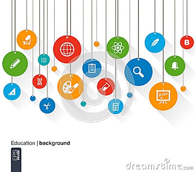 Abstract education background with lines, circles and icons. Vector Illustration