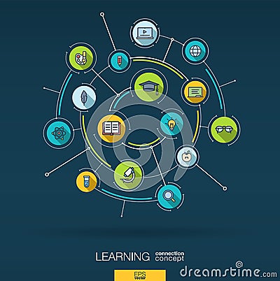 Abstract education and learning background. Digital connect system with integrated circles, color flat icons. Vector Vector Illustration