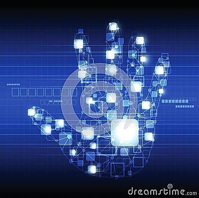 Abstract electric circuit on hand Vector Illustration