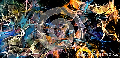 Abstract electrifying lines, smoky fractal pattern, digital illustration art work of rendering chaotic dark background Cartoon Illustration