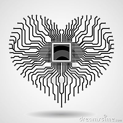 Abstract electronic circuit board in shape of heart Vector Illustration