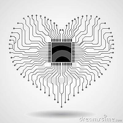 Abstract electronic circuit board in shape of heart Vector Illustration