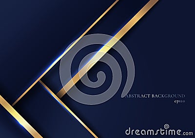 Abstract elegant blue geometric overlap layers with stripe golden line and lighting on dark blue background Vector Illustration
