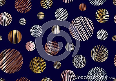 Abstract elegant gold, pink gold, silver, copper metallic circles seamless pattern Vector Illustration