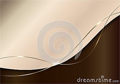 Abstract elegant shiny brown curved shape with golden wave line background luxury style Vector Illustration