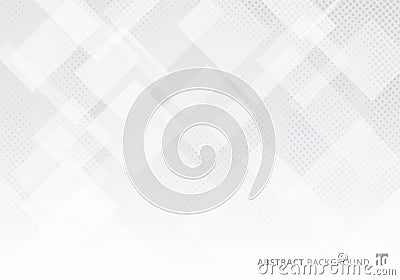 Abstract elegant squares shapes pattern overlay layer geometric white and gray gradient color background with halftone texture Vector Illustration