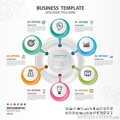 Abstract elements of cycle diagram with 6 steps, options, Vector illustration, web design, presentation, diagram, web icon vector Vector Illustration