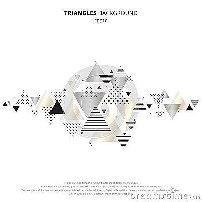 Abstract elements geometric triangles gold, silver color on white background. Luxury new retro style dynamic pattern composition. Vector Illustration