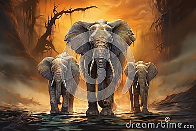 Abstract elephants art. Beautiful illustration picture. Generative AI Cartoon Illustration