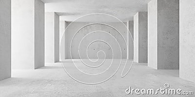 Abstract empty, modern concrete room with indirect lighting from left side pillars - industrial interior background template, 3D Cartoon Illustration