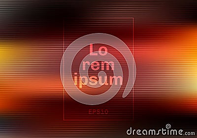 Abstract energyred and yellow color light horizontal on dark background. Technology concept Vector Illustration