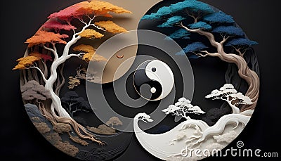 abstract equilibrium: a kaleidoscope of colors in yin yang fusion Stock Photo