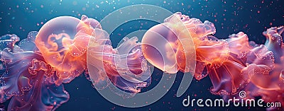 Abstract Ethereal Jellyfish Floating in Blue Underwater Background Stock Photo