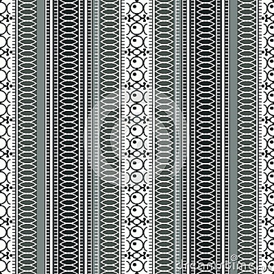 Abstract ethnic seamless pattern, vector illustration, old ornamental background. Ornate vertical tracery in gray, black and white Vector Illustration