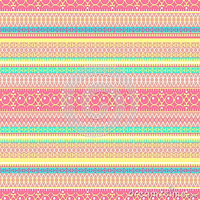 Abstract ethnic seamless pattern, vector illustration, vintage ornamental background. Ornate horizontal multicolor colorful tracer Vector Illustration