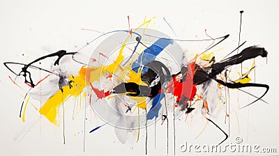 Abstract Expressionism: Dynamic Composition In Red, Blue, Yellow, And Black Stock Photo