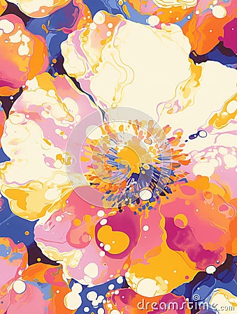 Abstract expressive artwork of flower. Colorful paint stains. Floral gouache or acrylic painting. Explosion and splash Stock Photo