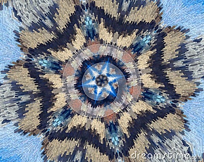 Abstract extruded mandala with blue, brown, white, orange Stock Photo