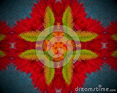 Abstract extruded mandala with red, orange, blue and green color Stock Photo