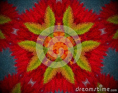 Abstract extruded mandala with red, orange, blue and green color Stock Photo