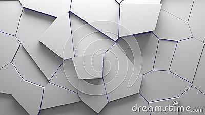 abstract extruded voronoi blocks background minimal blue clean corporate wall 3d geometric surface illustration polygonal elements Cartoon Illustration