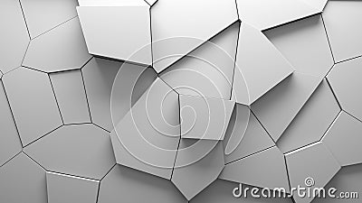 Abstract extruded voronoi blocks background. Minimal light clean corporate wall. 3D geometric surface illustration Cartoon Illustration