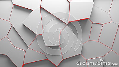abstract extruded voronoi blocks background minimal Red clean corporate wall 3d geometric surface illustration polygonal elements Cartoon Illustration