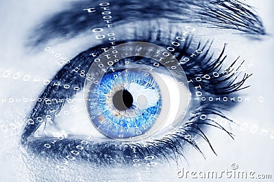 Abstract eye with digital circle. Futuristic vision science and identification concept Stock Photo