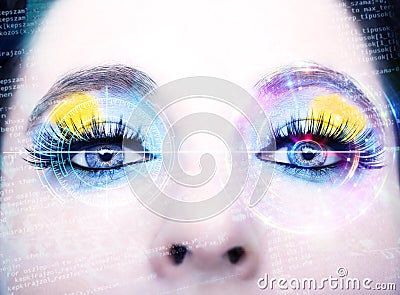 Abstract eye with digital circle. Futuristic vision science and identification concept Stock Photo