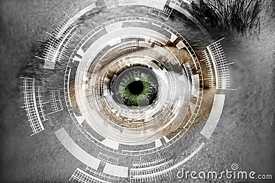 Abstract eye with digital circle. Futuristic vision science and identification concept Stock Photo