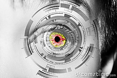 Abstract eye with digital circle. Futuristic vision science and identification concept Stock Photo