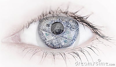 Abstract Eye with money reflection on white background Stock Photo