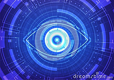 Abstract eyeball robot technology computer communication. Artificial intelligence forecast the future concept. Camera scan digital Vector Illustration