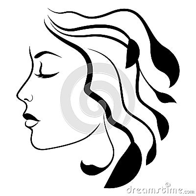 Abstract face of charming woman with stylized hair Vector Illustration