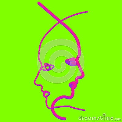 Abstract faces in line. In neon style Cartoon Illustration