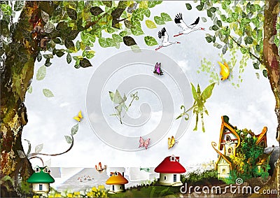 Abstract, fairytale place on the shores of a lake Stock Photo
