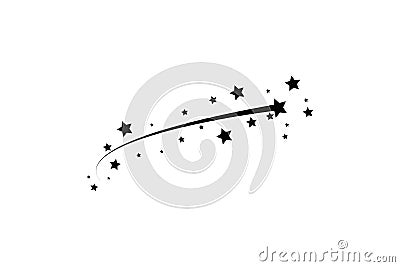 Abstract Falling Star - Black Shooting Star with Elegant Star Trail on White Background - Meteoroid, Comet, Asteroid Vector Illustration