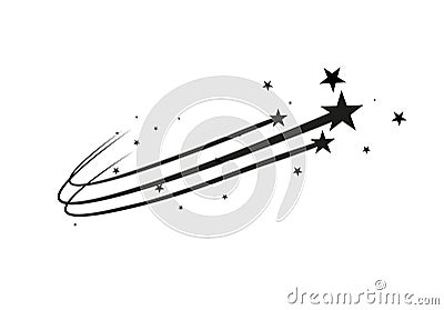 Abstract Falling Star Vector - Black Shooting Star with Elegant Star Trail on White Background - Meteoroid, Comet Vector Illustration