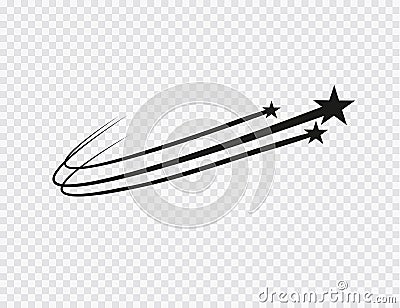 Abstract Falling Star Vector - Black Shooting Star with Elegant Star Trail on White Background - Meteoroid, Comet Vector Illustration