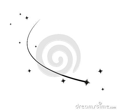 Abstract Falling Star Vector - Black Shooting Star with Elegant Star Trail on White Background - Meteoroid, Comet Vector Illustration