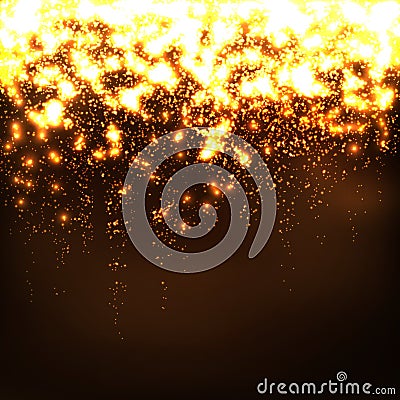 Abstract Falling Stars - Golden Bright Glowing Particle Effect Vector Illustration