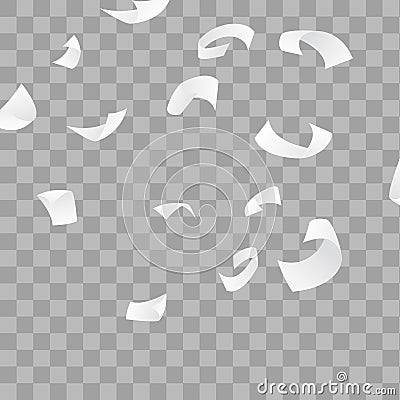 Abstract falling white paper sheets background. Flying scattered Vector Illustration