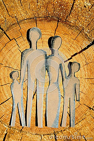 Abstract family on wood Stock Photo