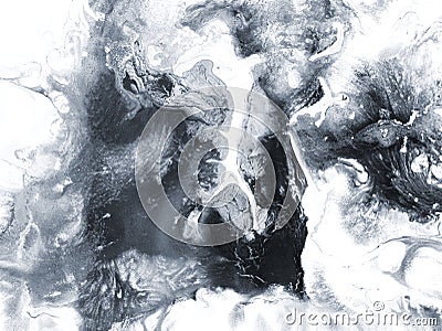 Abstract fantastic black and white creative hand painted background, marble and brush texture, abstract ocean, acrylic painting Stock Photo