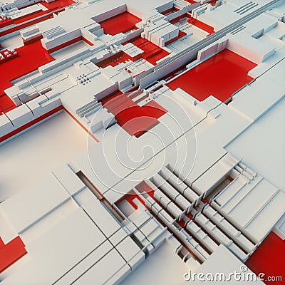 Abstract fantasy composition depicting a fragment of a technogenic system. 3d rendering illustration Cartoon Illustration