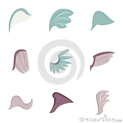 Abstract feather angel or bird wings icons set Vector Illustration