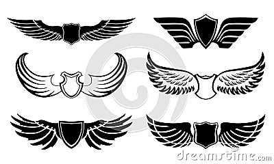 Abstract feather wings pictograms set Vector Illustration